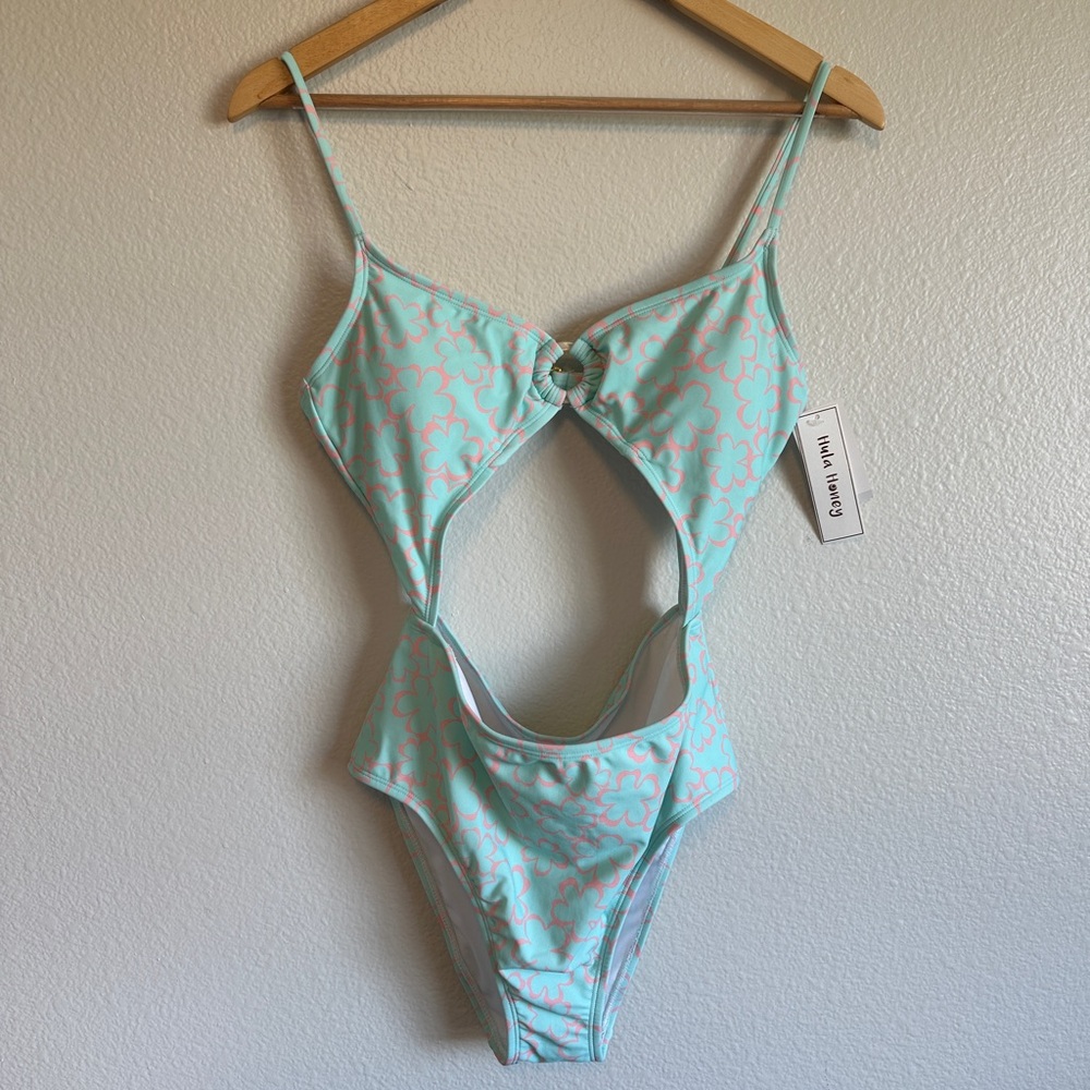 Light Blue Floral Hula Honey Cutout Swimsuit